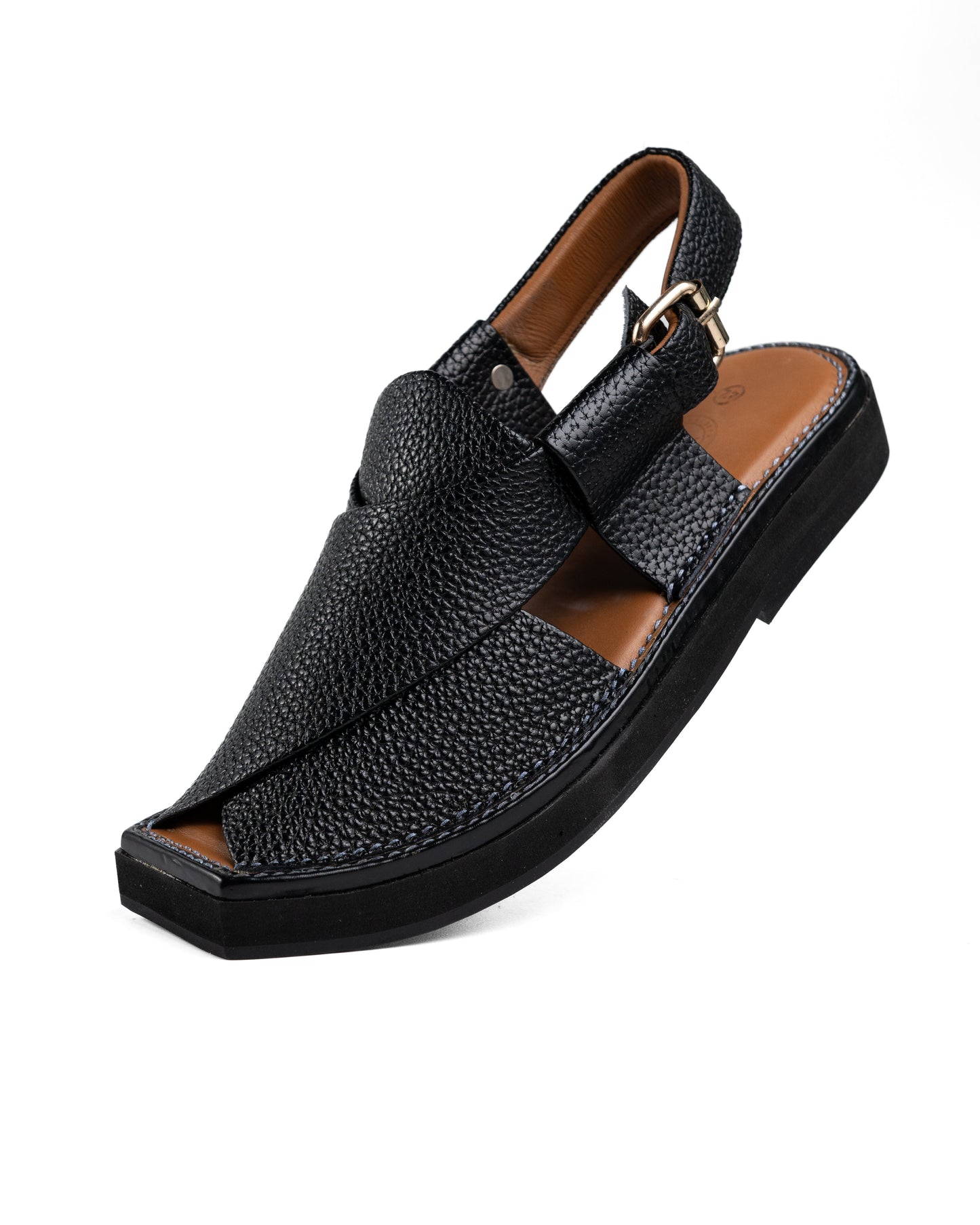 Side angle of Heel Ashwood Kaptaan Chappal showcasing its iconic Peshawari design.