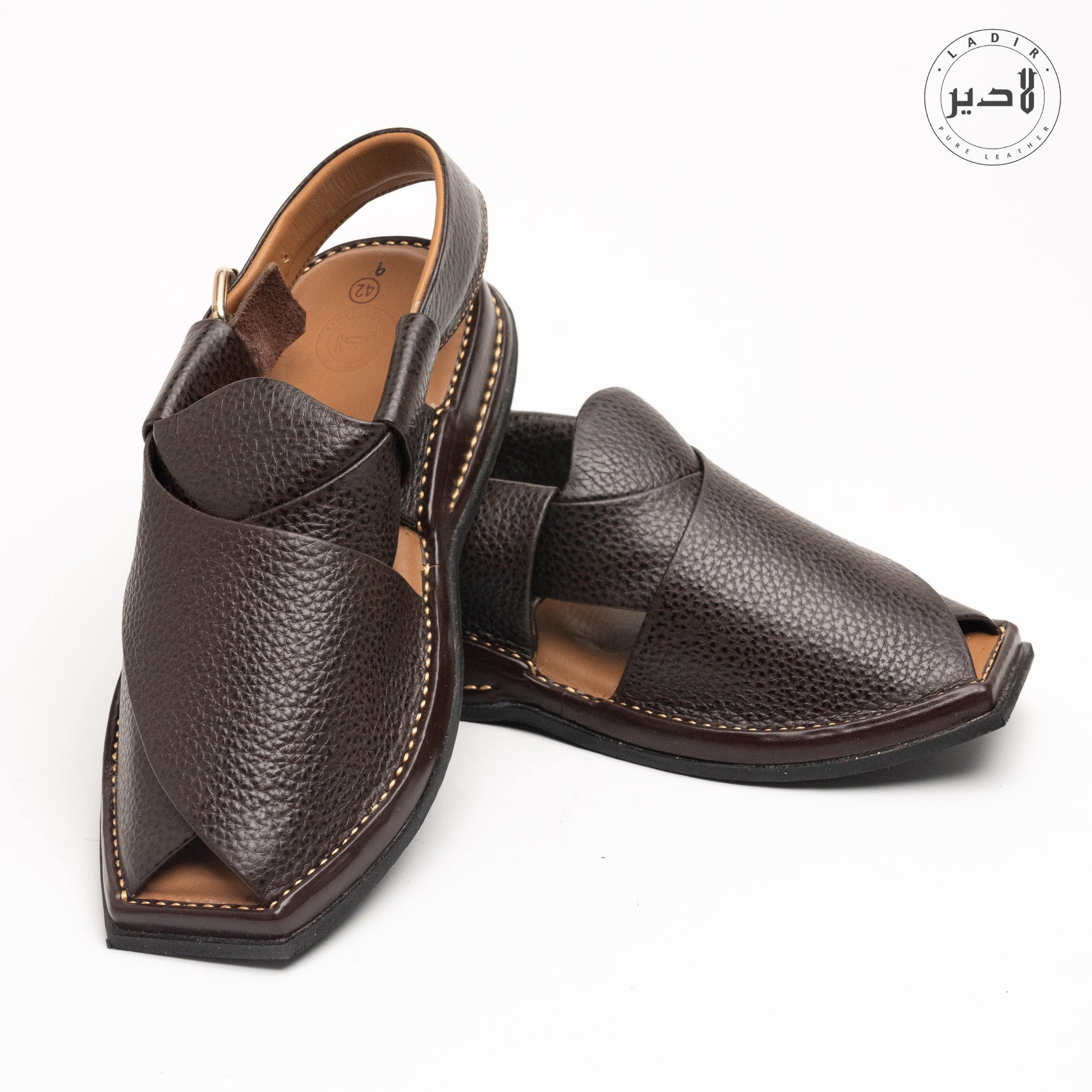 Top view of Chocolate Black Zalmi Chappal emphasizing the sleek craftsmanship.
