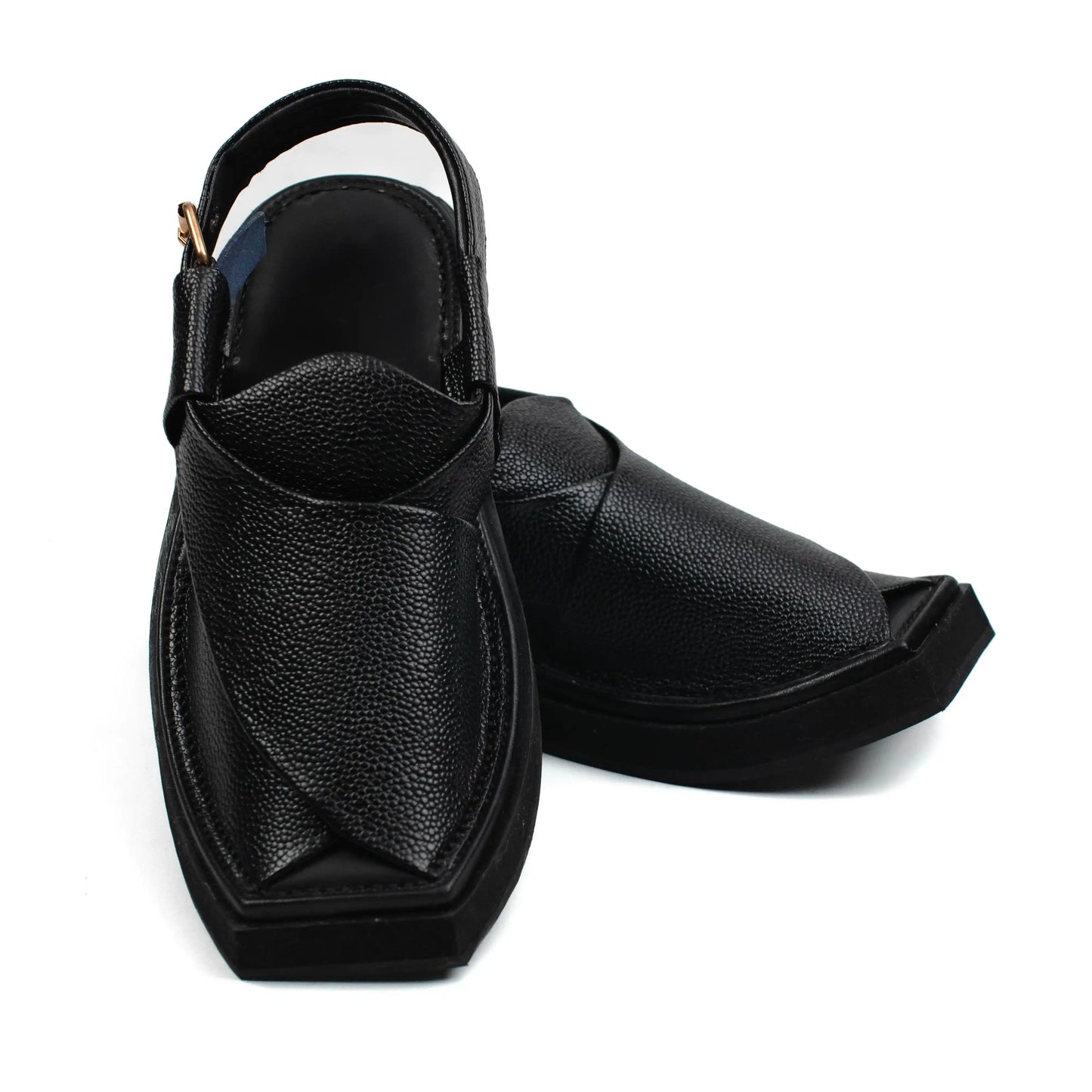 Underside of HEEL DOTTED BLACK Kaptaan Chappal featuring a sturdy sole for durability and grip.